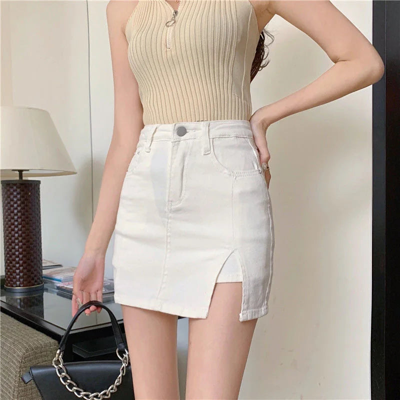 Split Denim Skirts Women High Waist Elastic Sexy Slim Mini Skirt Summer Fashion Female Casual Bottoms Vintage Female Y2k Clothes