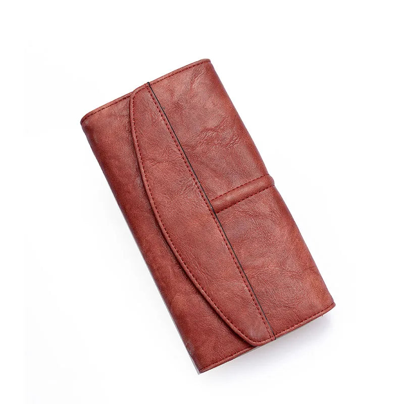 Vintage Trifold Wallet Women Long PU Leather Wallet Female Clutch Purse Hasp Female Phone Bag Girl Card Bags Ladies High Quality