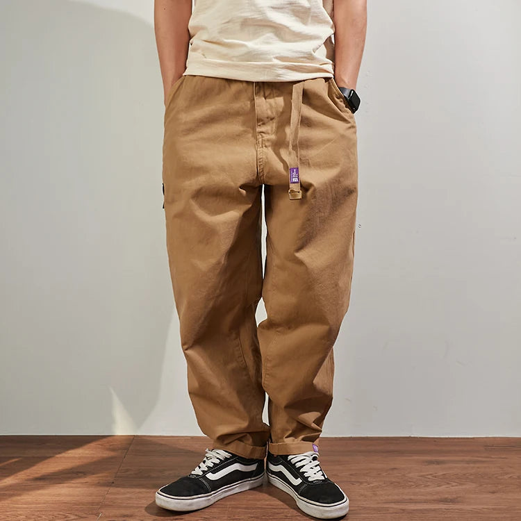 Baggy tapered casual pants cotton autumn and winter weight trousers men's overalls