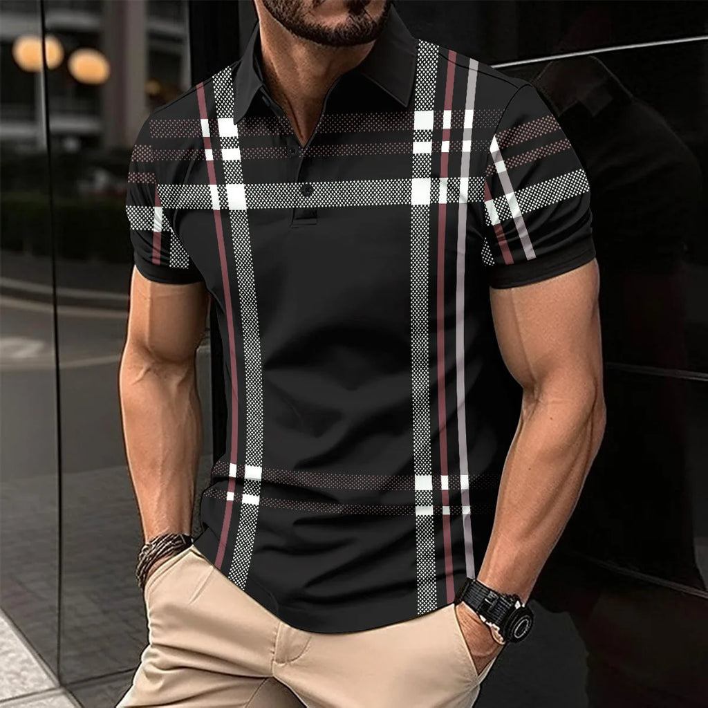 2024 Summer Fashion Men's Striped POLO Shirt Lapel Button Down Men's Short Sleeve Street Trend Style Men's Top