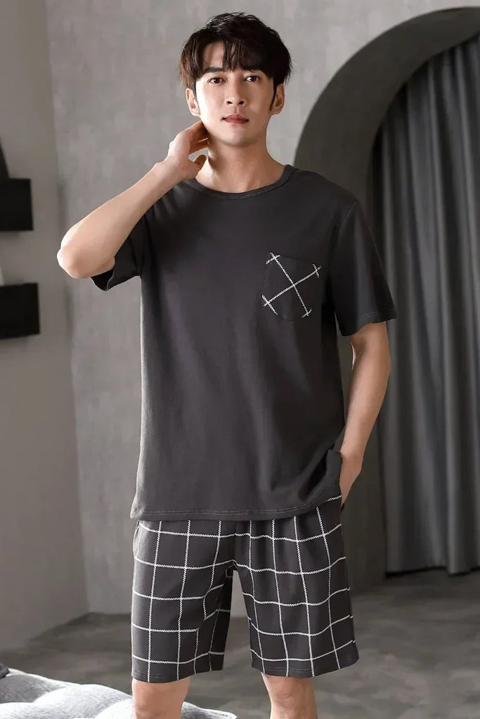 Sleepwear Set for Man Summer 2023 New Knitted Cotton Lounge Wear V Neck Leisure Home Suit Plus Size 4xl Two Piece Pajama Set Men