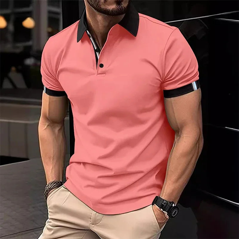 Summer Men's Casual Polo Shirt Lapel Fashion Color Matching T-shirt Business Casual Shirt Office Commuter Sports Top S-XXXL