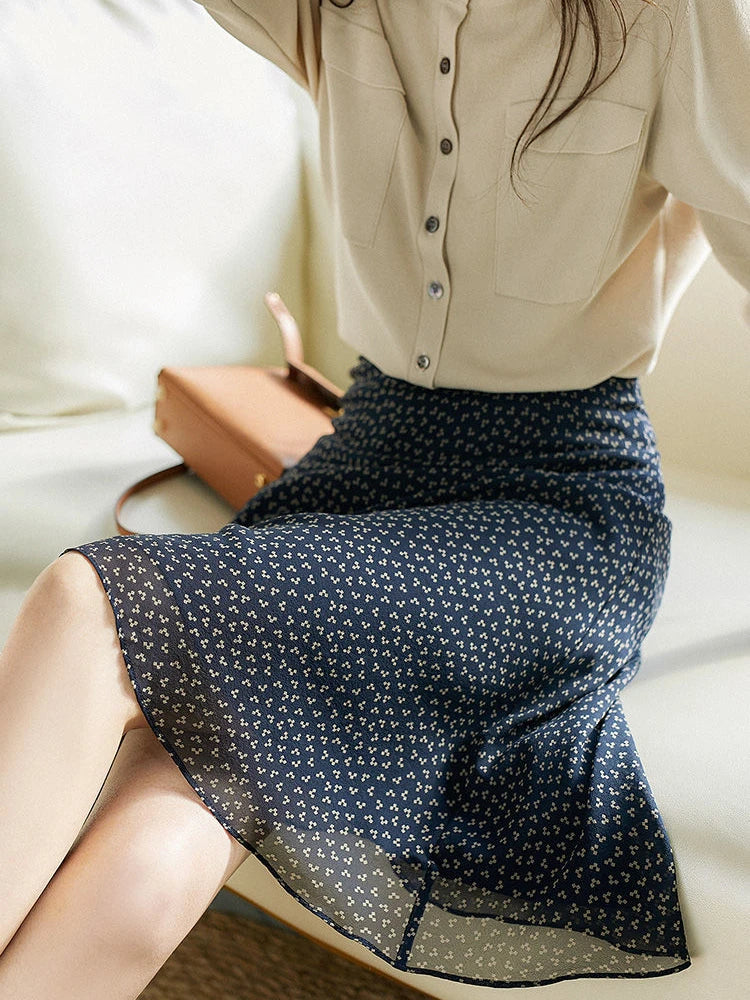 Female Skirts Floral Chiffon Women's Skirt Midi High Quality Casual New in A Line Harajuku Streetwear 2024 Trend Premium Cheap V
