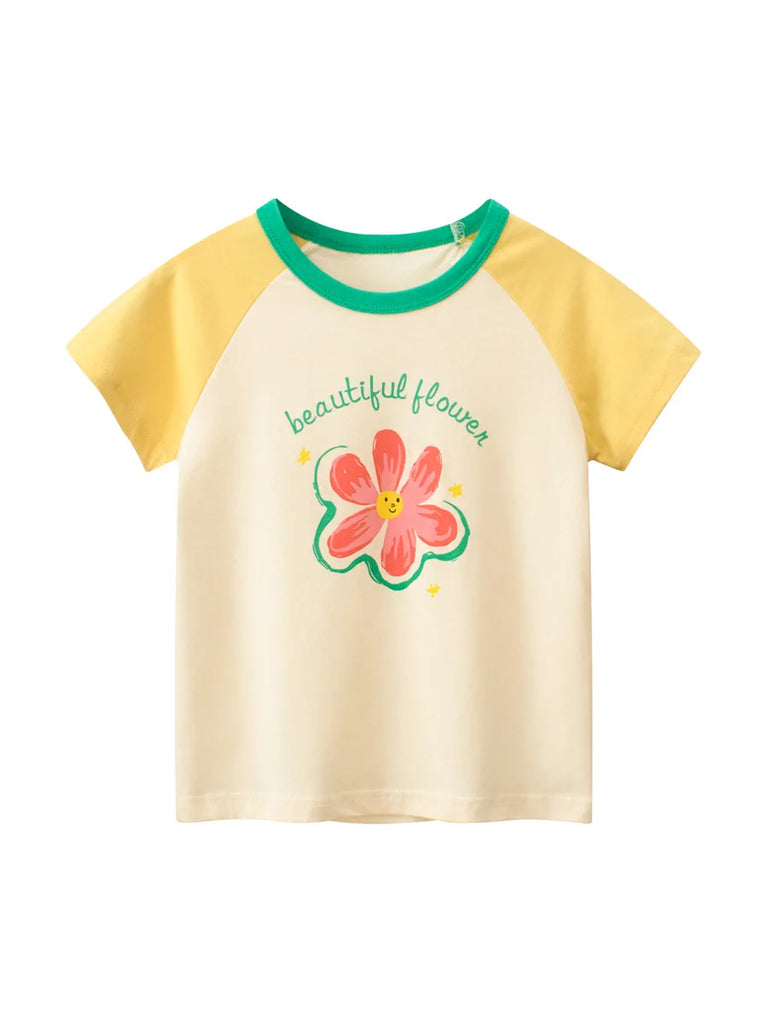 2024 Summer 2-8 Years Kids Girl Shorts Sleeve T-shirts Printed Little Girl Top Baby Girl T Shirts Children Toddler Girl Clothes