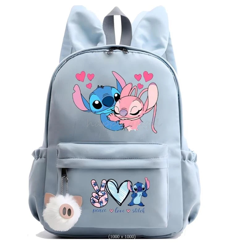 Hot Disney Lilo Stitch Backpack for Girls Boys Student Teenager Rucksack Women Casual School Bags Travel Rabbit Ears Mochila