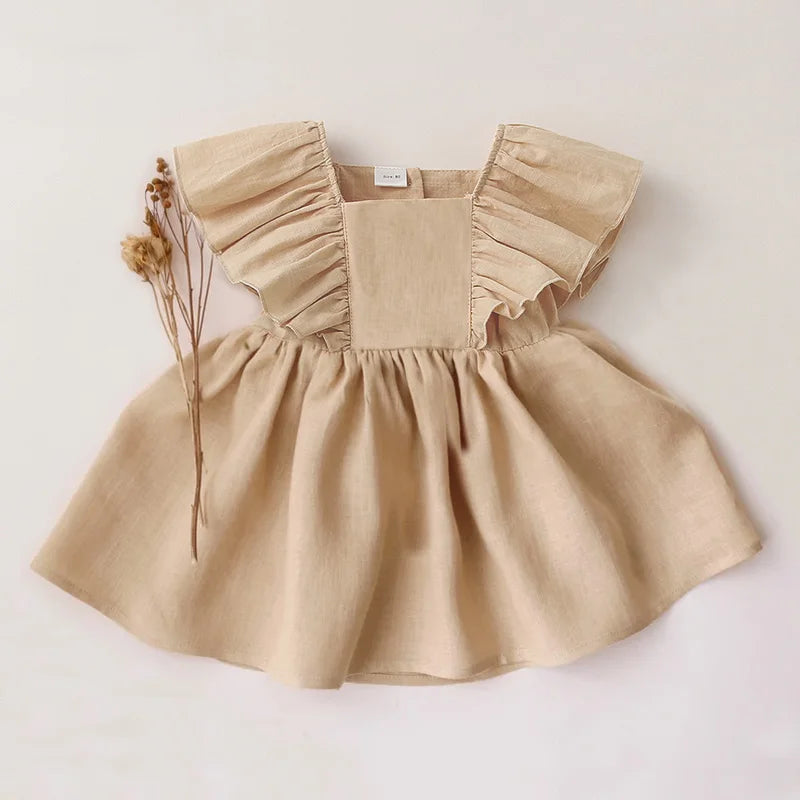 Baby Dresses Linen Cotton Summer Girls Clothes Princess Dress 1st Birthday Party For 0-3Years Girl Infant Toddler Girls Clothing