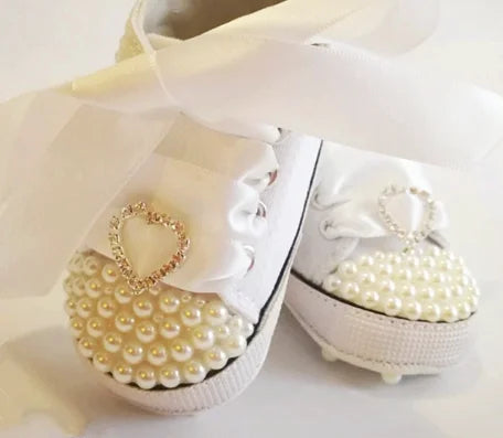 Dollbling Sparkle Pearly Baby Shoes and Headband Newborn Pacifier Gift Set Ivory Bead Designer Brand 0-1Y Girl Crib Ballet Shoes