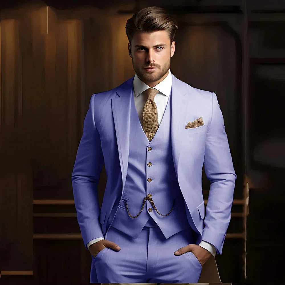 Formal Men's Suits for Groom 3 Pieces Khaki Wedding Groom Tuxedo Slim Fit 2025 Male Fashion Suit Jacket with Pants Vest