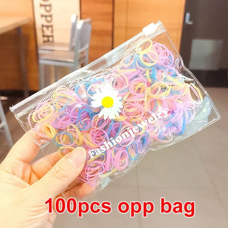 100/500Pcs Colorful Small Rubber Band Scrunchie Girls Elastic Rubber Band Ponytail Holder Hair Children Accessories Hair Ties