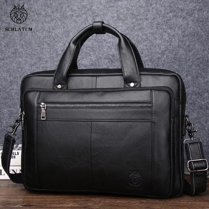 SCHLATUM Leather 16″ Laptop Briefcase, Black