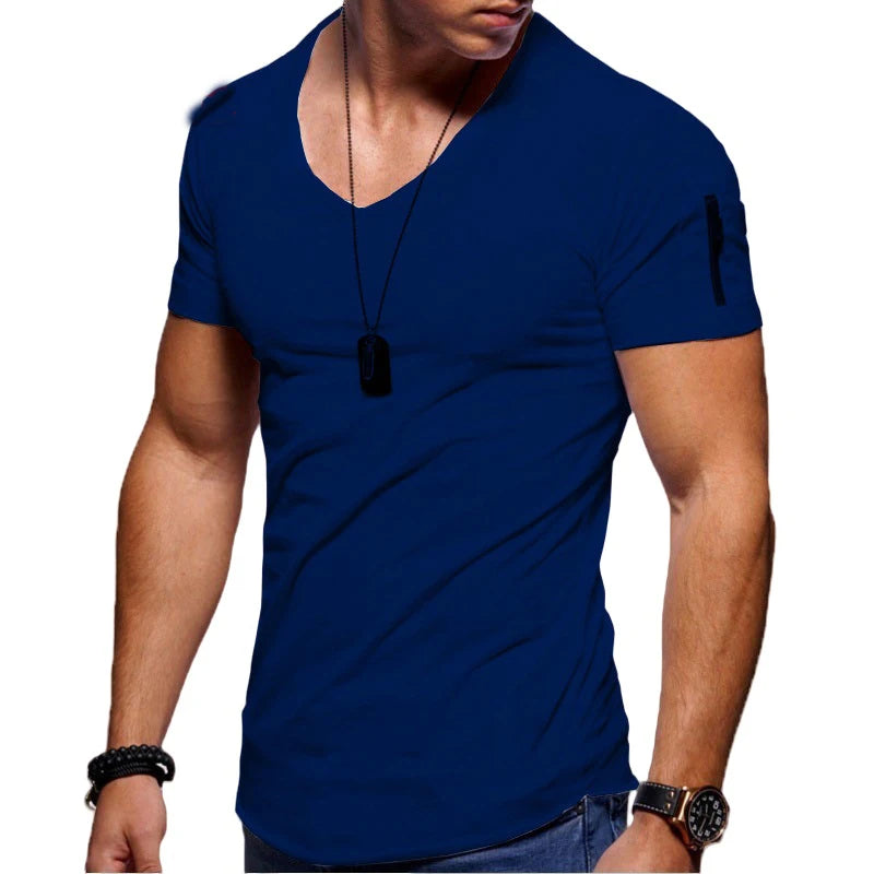 Summer Top Quality Hip Hop T Shirt Men Solid Color Design V-neck T-shirt Casual Classic Men's Clothing Tops Tee Shirt Men