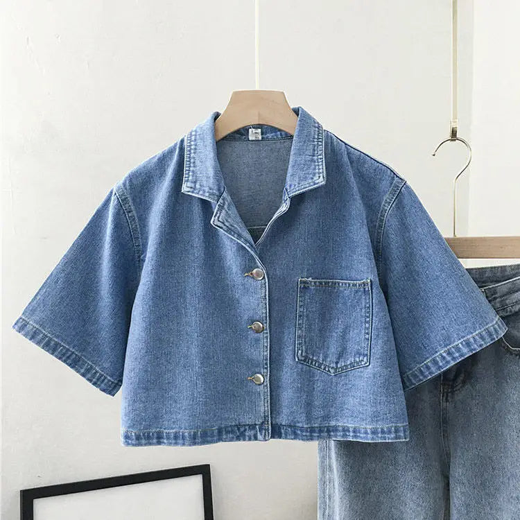 Shirts Women Denim College All-match Design Summer Ladies Trendy High Quality Solid Retro Korean Style Simple