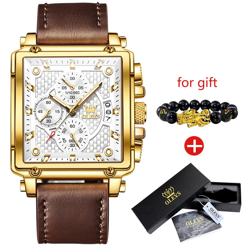 OLEVS Square Chronograph Watch with Date