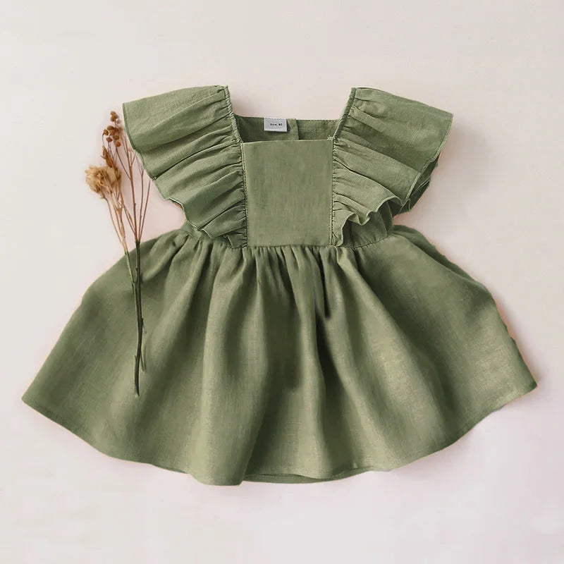 Baby Dresses Linen Cotton Summer Girls Clothes Princess Dress 1st Birthday Party For 0-3Years Girl Infant Toddler Girls Clothing