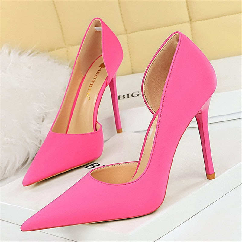 10 Colors Women 10.5cm High Heels Blue Pumps Lady Wedding Evening Party Purple Peach Heels Silk Satin Nightclub Prom Dress Shoes