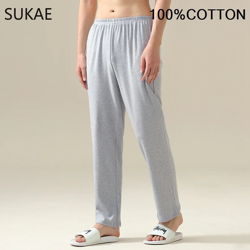 SUKAE 100% Cotton Mens Sleep Bottoms Autumn Spring Male Full Pants HQ Plaid Pj Pants for Boy Sleeping Long Lingerie for Man