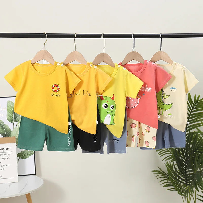 2024 Summer Baby Clothes Boys T-shirt Pants Suit Children's Tops Tee Set Cotton 0-4Y