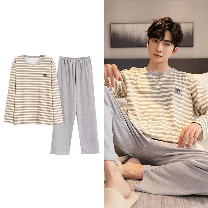 Deer Printing Elegant Pajamas Set for Man Autumn Winter Fashion New Soft Cotton Mens Loungewear Comfortable Sleepwear for Boy