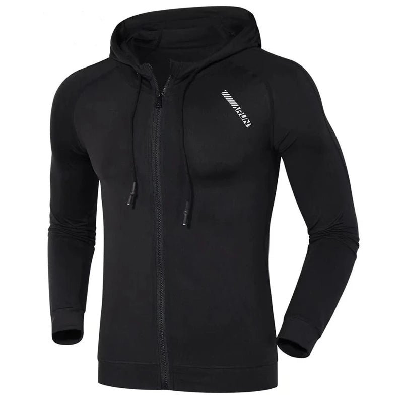 Compression Elastic Hoodies Men Sports Coats Running Fitness Hooded Gym Training Sportswear with Zipper Bodybuilding Sweatshirts