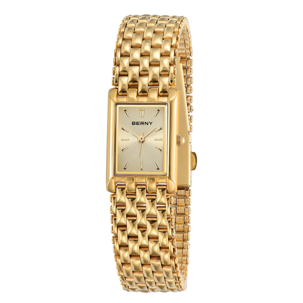 BERNY Women's Square Gold Quartz Watch, Stainless Steel