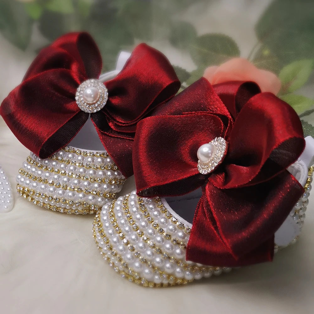 Dollbling Sparkle Pearly Baby Shoes and Headband Newborn Pacifier Gift Set Ivory Bead Designer Brand 0-1Y Girl Crib Ballet Shoes