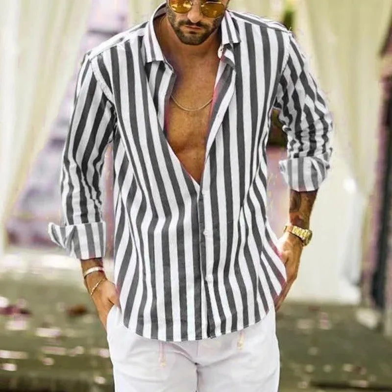 2024 Summer New Men's Stripe Linen Casual Shirt Cardigan Long Sleeve Thin And Breathable Shirts