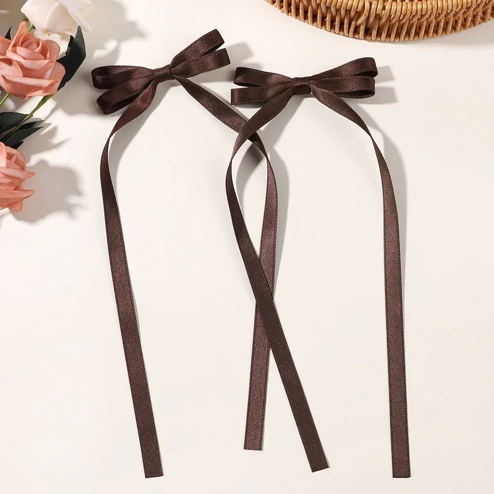 2pcs Ins Style Ribbon Bow Headband Long Tassel Hair Clip Women's Hair Accessories Girls Christmas Party  kids accessories