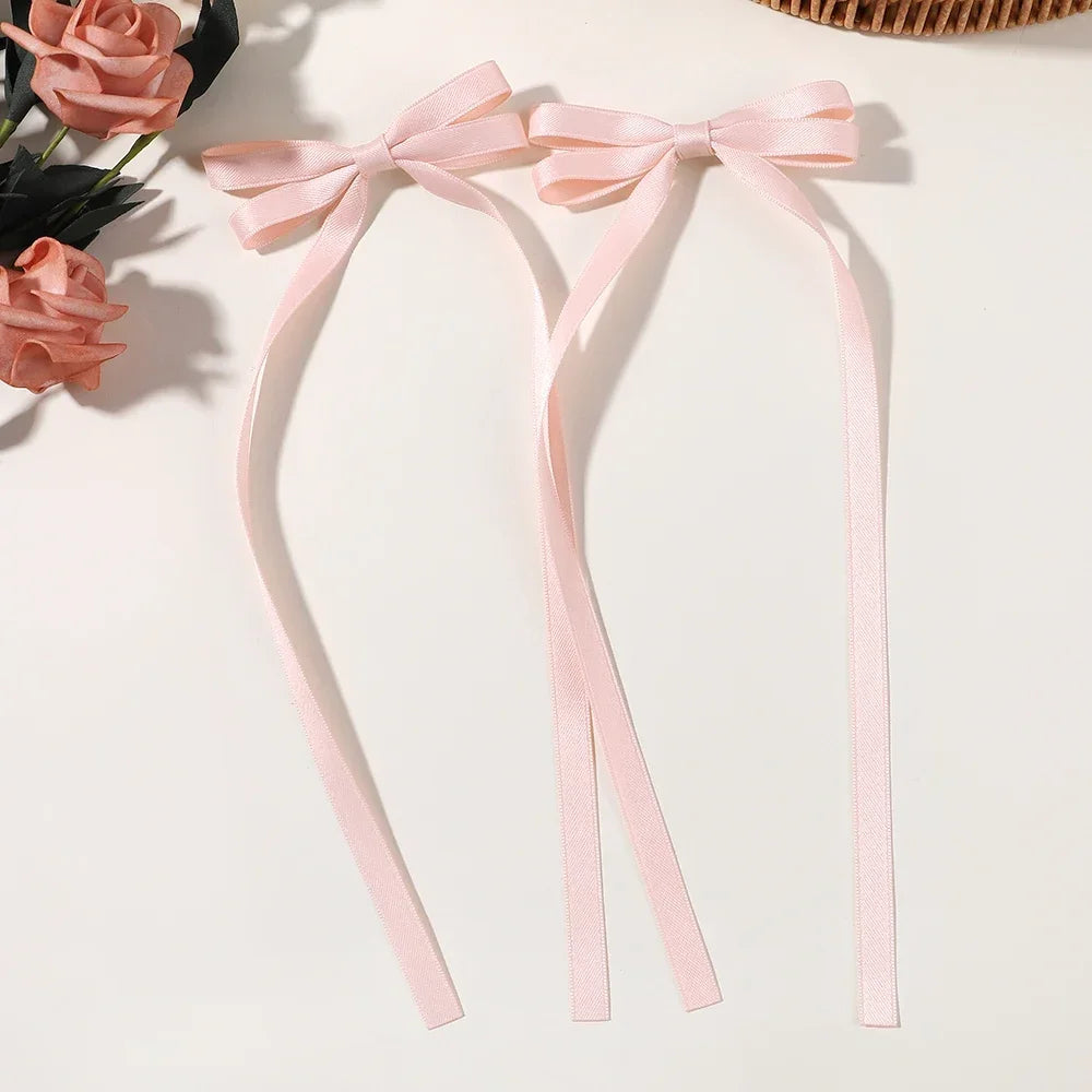 2pcs Ins Style Ribbon Bow Headband Long Tassel Hair Clip Women's Hair Accessories Girls Christmas Party  kids accessories