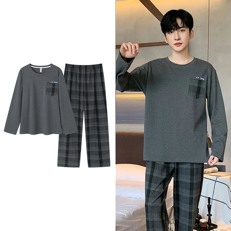 Deer Printing Elegant Pajamas Set for Man Autumn Winter Fashion New Soft Cotton Mens Loungewear Comfortable Sleepwear for Boy