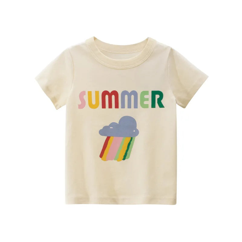 2024 Summer 2-8 Years Kids Girl Shorts Sleeve T-shirts Printed Little Girl Top Baby Girl T Shirts Children Toddler Girl Clothes