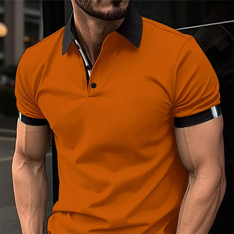 Summer Men's Casual Polo Shirt Lapel Fashion Color Matching T-shirt Business Casual Shirt Office Commuter Sports Top S-XXXL