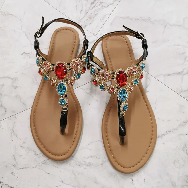 2024 Summer Fashion Women Sandals Rhinestone Decoration Simple and Comfortable Casual Buckle Woman Shoes Sandalias De Mujer