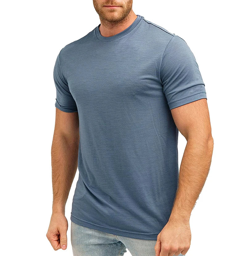 100% Merino Wool T-Shirt Men Short Sleeve Merino Shirts Sport Lightweight Base Layer Hiking Tshirt Soft Breathable Undershirt