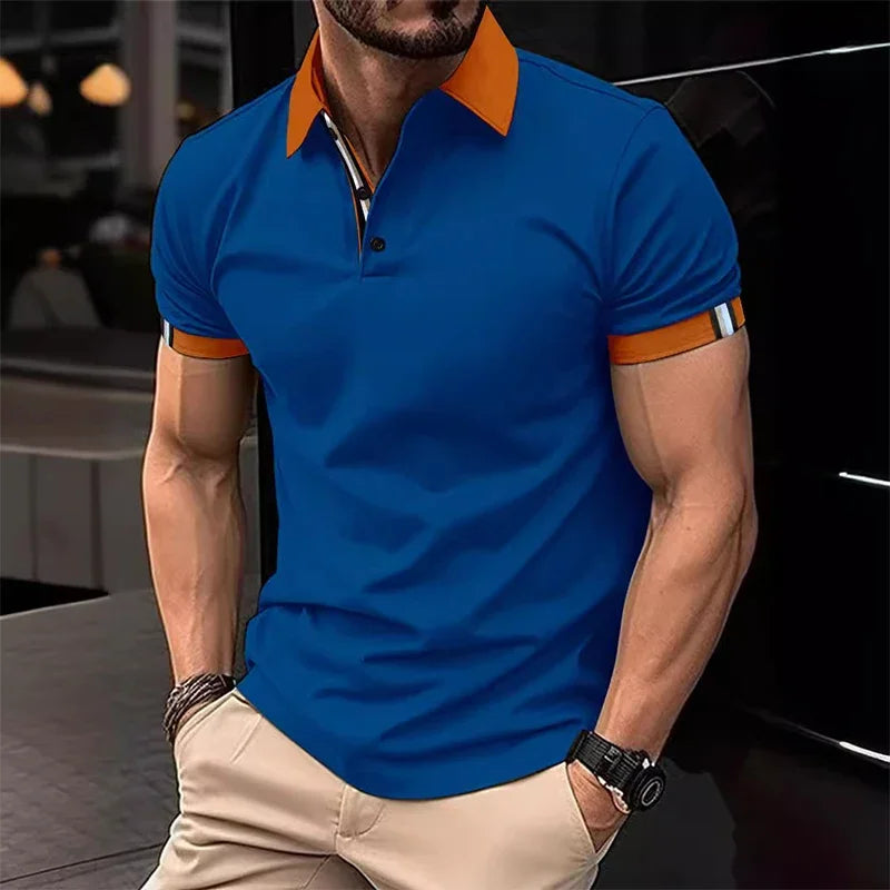 Summer Men's Casual Polo Shirt Lapel Fashion Color Matching T-shirt Business Casual Shirt Office Commuter Sports Top S-XXXL