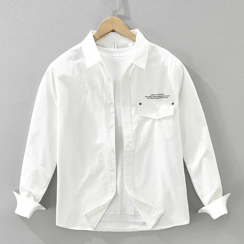 2025 Autumn New Casual Letter-printed 100% Cotton Long Sleeve Shirt for Men Clothing Turn-down Collar Versatile CM7630