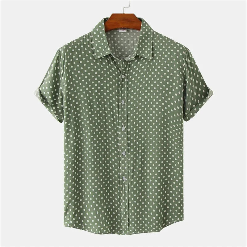 New Solid Colored Dots Hawaiian Shirt Men Casual Short Sleeves Summer 3d Printed Button Blouse Tops Party Street Button Shirts