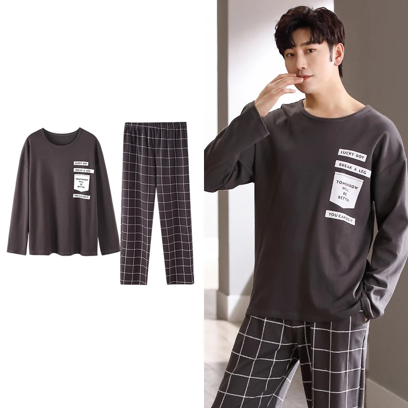 Deer Printing Elegant Pajamas Set for Man Autumn Winter Fashion New Soft Cotton Mens Loungewear Comfortable Sleepwear for Boy