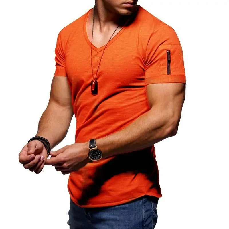 Summer Top Quality Hip Hop T Shirt Men Solid Color Design V-neck T-shirt Casual Classic Men's Clothing Tops Tee Shirt Men