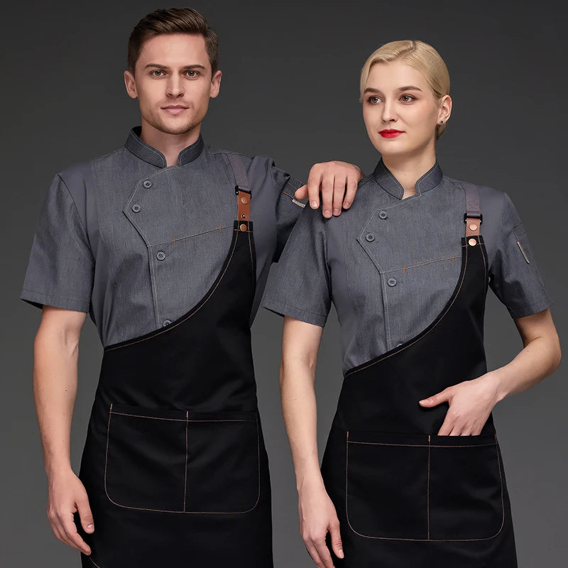 Chef Shirts Kitchen Uniforms Working Clothes For Men Bakery Bar Chef Jacket Apron Waterproof Restaurant Women Waitress Black