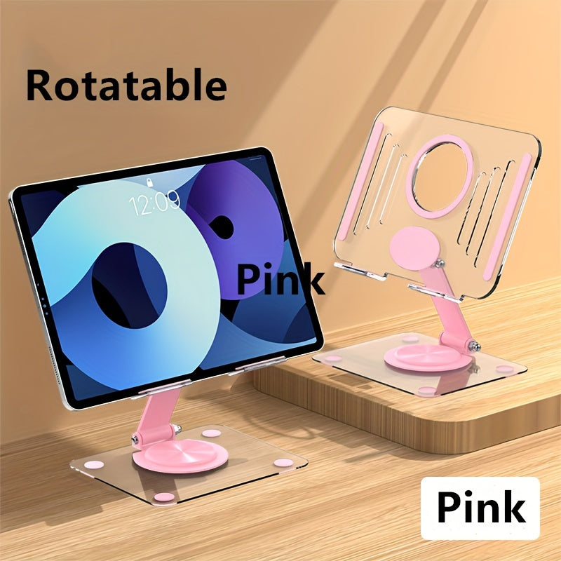 [Tablet Holder Stand] Adjustable Foldable 360° Rotating Acrylic Tablet & Laptop Stand | Ergonomic Desk Mount with Heat Dissipation for Reading Gaming Video Calls