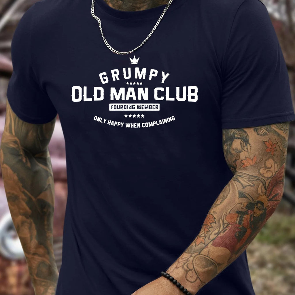 GRUMPY OLD MAN CLUB Print, Men's Comfy T-shirt, Casual Fit Tees For Summer, Men's Clothing Tops For Daily Activities