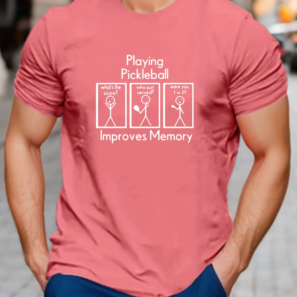 Play Pickleball Print Tee Shirt, Tees For Men, Casual Short Sleeve T-shirt For Summer