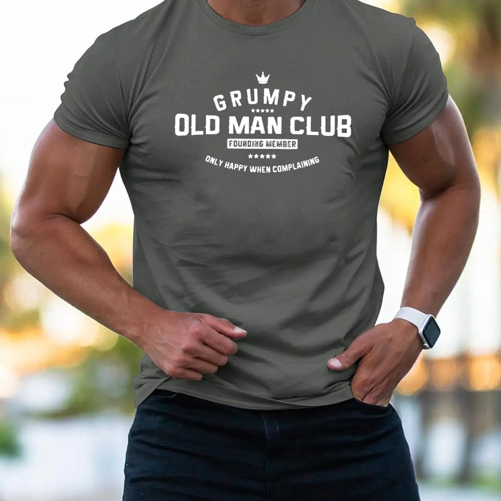 GRUMPY OLD MAN CLUB Print, Men's Comfy T-shirt, Casual Fit Tees For Summer, Men's Clothing Tops For Daily Activities