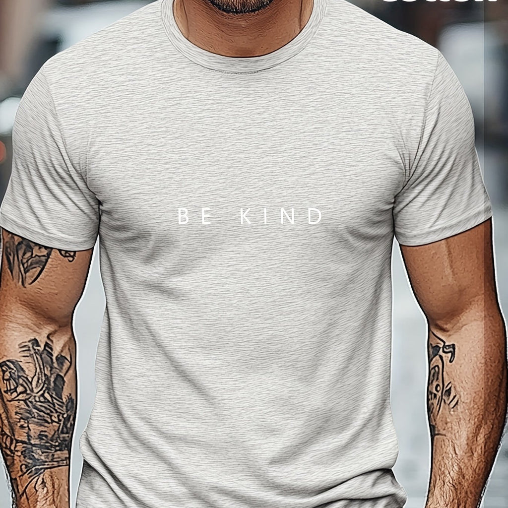 Be Kind" Men's Cotton T-Shirt - Casual Crew Neck, Short Sleeve, Breathable Summer Tee