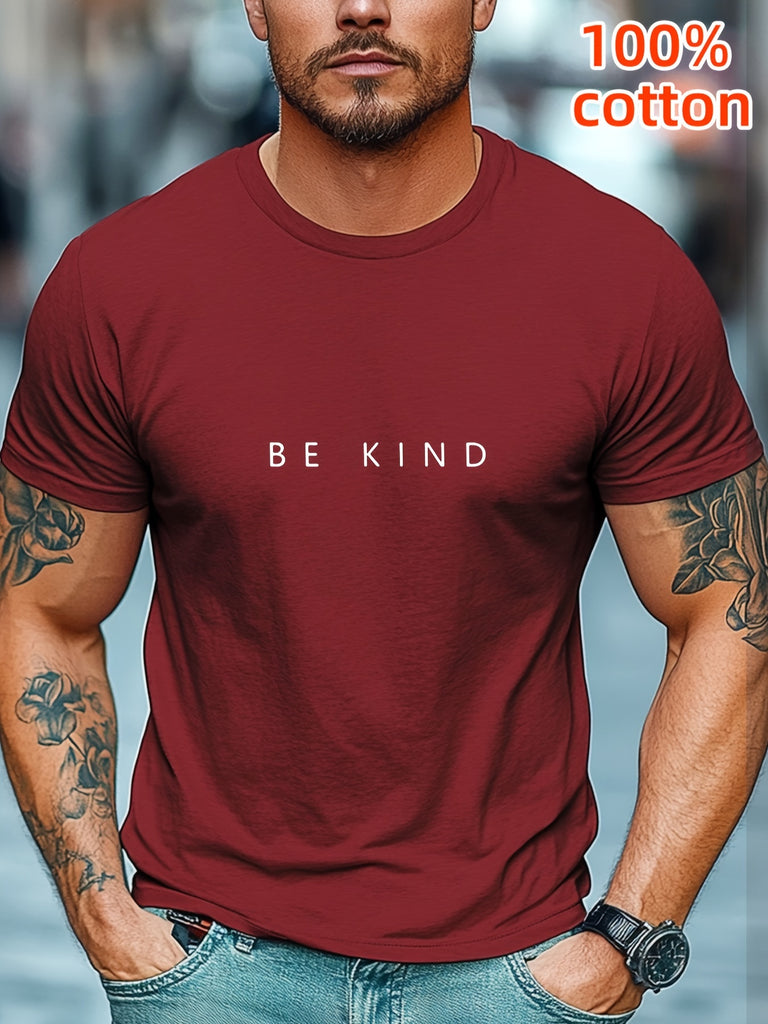 Be Kind" Men's Cotton T-Shirt - Casual Crew Neck, Short Sleeve, Breathable Summer Tee