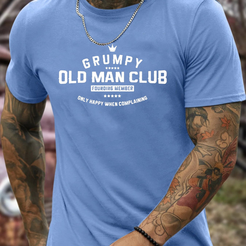 GRUMPY OLD MAN CLUB Print, Men's Comfy T-shirt, Casual Fit Tees For Summer, Men's Clothing Tops For Daily Activities