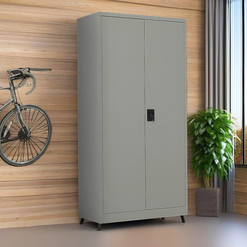 Versatile Grey Metal Storage Cabinet with Dual Doors - Perfect for Home Office & Gym Organization, Space Saving