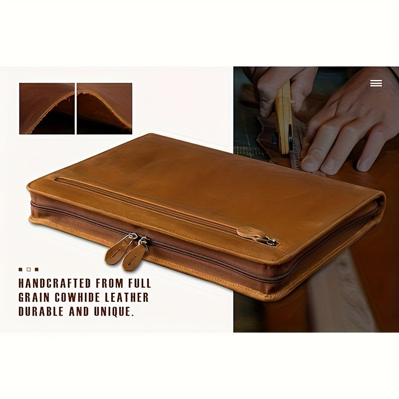 Cowhide Leather Zippered Portfolio & Document Organiser