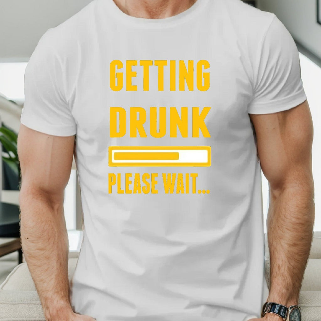 GETTING DRUNK PLEASE WAIT Creative Loading Graphic Print, Men's Crew Neck Short Sleeve T-shirt, Casual Comfy Fit Top For Summer