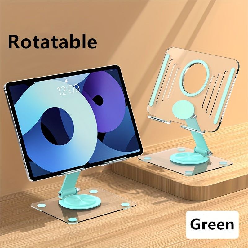[Tablet Holder Stand] Adjustable Foldable 360° Rotating Acrylic Tablet & Laptop Stand | Ergonomic Desk Mount with Heat Dissipation for Reading Gaming Video Calls